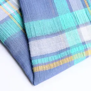 In stock light weight yarn dyed woven fabric twisted yarn plaid crepe fabric shirt dress fabric