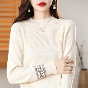 Women's Navy <b>Blue</b> Long Sleeve Knit Sweater With Snowflake Pattern Medium Thickness <b>Base</b> <b>Layer</b> For Autumn Spring Wear - Product Image 2