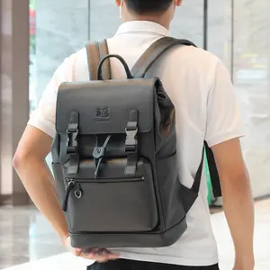 Benutzer definierte Luxus schwarz vegan Faux PU Leder Kordel zug Rucksack Mode Rucksack Designer Laptop Rucksäcke Tasche für Männer
