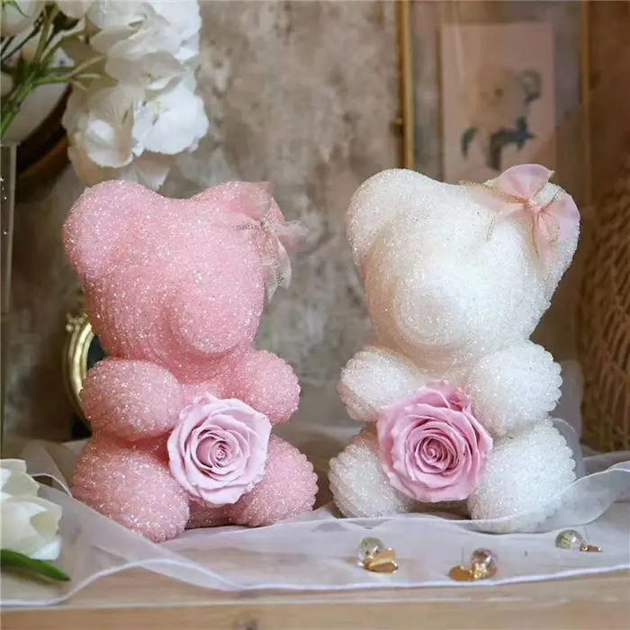 2022 new products Colorful high quality diamond bear preserved rose as Valentine's gifts
