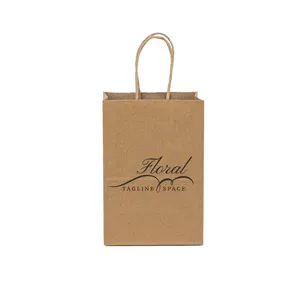 Wholesale Retail Custom Paper Bags With Logo For Small Business Kraft Paper Andy Grocery Paper Shopping Bag 4.25*3.25*8 Inch