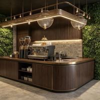 Comptoir de bar personnalisé en bois pour café et bar à café avec armoire de rangement et éclairage LED