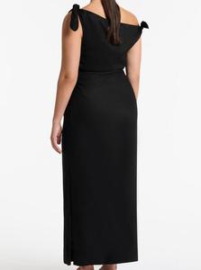 Vestido de lino favorito del cliente Vestidos de lino casuales de lino con cuello oblicuo de manga negra - Product Image 5