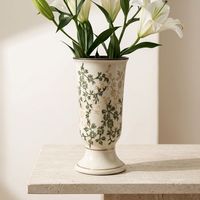 Vase en céramique ARM LVG de style français, motif floral peint à la main, blanc crème, forme trompette surélevée, vase en porcelaine pour centre de table