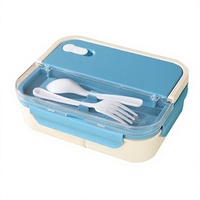 Boîte à lunch bento en PP compatible micro-ondes avec couverts, anti-fuite, conteneur alimentaire portable
