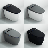 WC intelligent de luxe pour hôtels, avec télécommande, à poser au sol, couvercle à fermeture douce, fonction lavage et massage, et mode lavage intelligent.