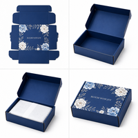 Boîte d'expédition pliable bleu marine personnalisée avec logo imprimé floral, vente en gros directe d'usine OEM