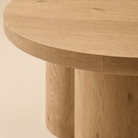 Table à manger ronde moderne en bois avec piétement colonne, finition grain de bois, pour cuisine, salle à manger, salon, mobilier minimaliste