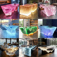 Table de salle à manger en cristal lumineux de luxe haut de gamme 2026 en résine transparente pour hôtel, restaurant, villa, cuisine, style île glacier
