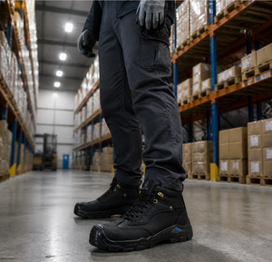 Scarpe Antinfortunistiche da <span class=keywords><strong>Uomo</strong></span> per Edilizia, Nere, Impermeabili, in Pelle, con Punta in Acciaio Allargata, Antiurto, Stivali di Sicurezza a Metà Polpaccio - Product Image 6