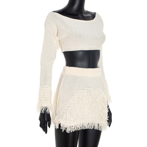 Viviblook Q25ST224 Sexy automne nouveau Sexy à manches longues haut court Mini jupe tricoté costume 2 pièces ensemble pour les femmes - Product Image 5