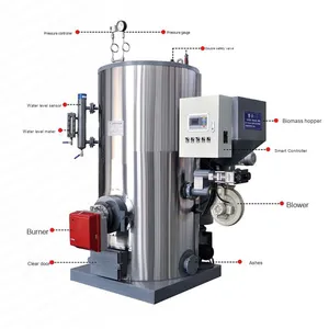 Üretim-sağlanan 0.5T küçük dikey biyokütle buhar kazanı 0.3 Ton biyokütle pelet buhar jeneratörü