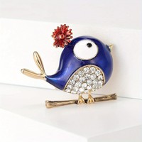 Exquis mignon cristal petit oiseau broches pour femmes émail oiseau volant mariages fête broches bijoux