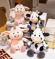 Jouets en peluche animaux de la ferme mignons : cochon rose et vache noire et blanche, doux et moelleux, cadeau pour enfants et filles