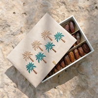 Boîte Cadeau de Luxe Ramadan pour Dattes et Confiseries, avec Tissu Brodé Motif Palms, pour Baklava, Dattes et Barres de Chocolat, et Emballage en Papier