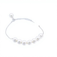 Bracelet ajustable en chaîne plaquée argent avec fausses perles rondes blanches de qualité AAAAA, style romantique, pour femme