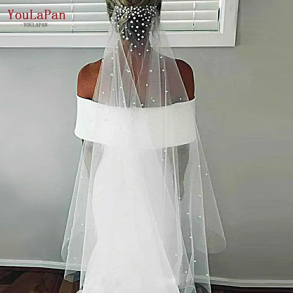 YouLaPan V180 The Factory Manufactures Best-selling Veil Soft Yarn Pearl Lace Bridal Veil Pearl 3M Cathedral Wedding Veil