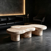 Table basse en marbre travertin naturel en forme de nuage, pieds multi-cylindres, style Wabi Sabi organique, table de salon, maison de rêve