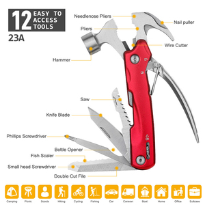 Marteau multifonctionnel de survie 12 en 1 pour <span class=keywords><strong>l</strong></span>'extérieur, accessoires et kit de survie portable, marteau à clous pour le camping et la randonnée - Product Image 2
