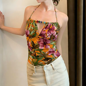 Top Cami para Mujer, Estilo Retro, Estampado Floral Colorido, con Cuentas, Estilo Artístico - Product Image 5