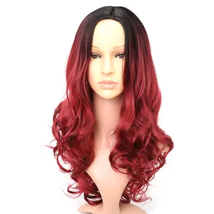 حار بيع أحمر شعر مستعار مقاومة للحرارة شعر مستعار الاصطناعية النساء رخيصة الثمن الشعر الطويل