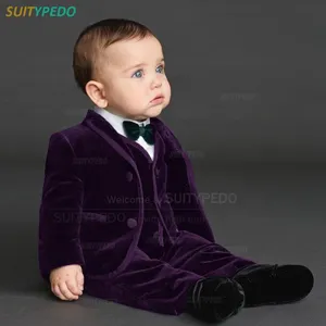 Velours Mode Garçon Costume Ensemble Gilet + <span class=keywords><strong>Pantalon</strong></span> + 3PCS Enfants Gentleman Effectuer Tenue Enfants Costumes Marié <span class=keywords><strong>Mariage</strong></span> Formel Tuxedos - Product Image 3