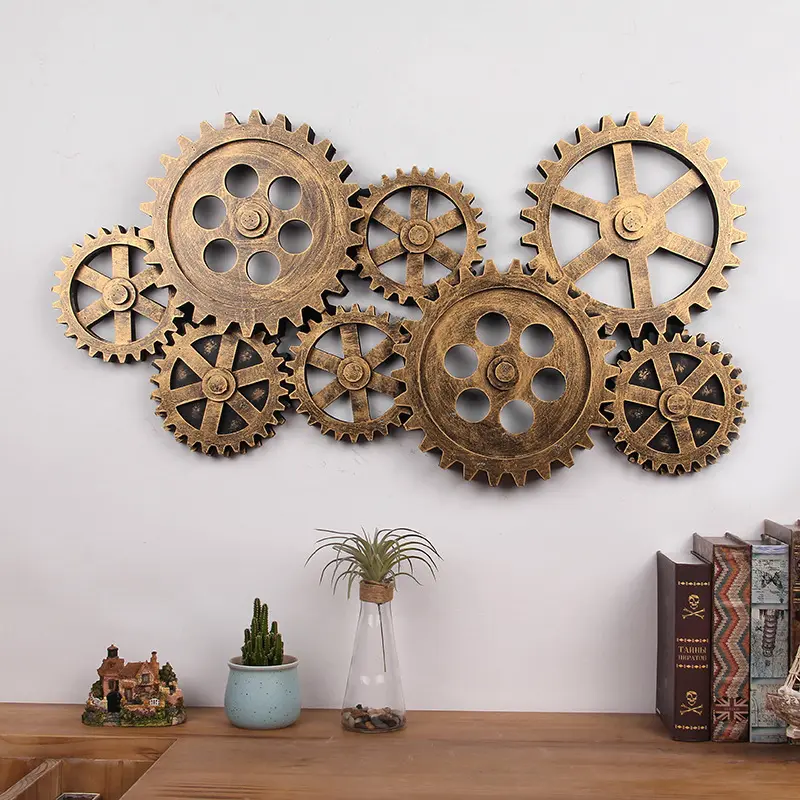 Retro design 3D wooden gear vintage wall decor for home and bar