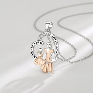 Regalo del Día de la <span class=keywords><strong>madre</strong></span> Collar con colgante de <span class=keywords><strong>madre</strong></span> <span class=keywords><strong>e</strong></span> <span class=keywords><strong>hija</strong></span> con corazón de oro genuino Chapado en cobre liso de dos tonos Zirconia - Product Image 5