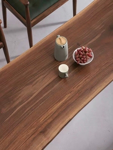 Bàn Ăn Nhà Hàng Dài Bằng Gỗ Ván Gỗ Óc Chó Màu Đen Sống Cạnh Giá Nhà Máy - Product Image 6