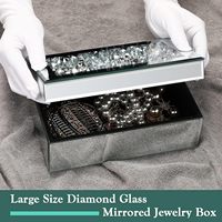 Boîte à bijoux miroir en verre diamant de grande taille Organisateur de rangement classique simple Boîte à bijoux miroir de luxe haut de gamme