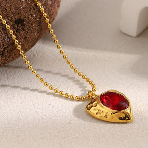 Collier pendentif cœur en rubis plaqué or 14k 18k en acier inoxydable 316L pour femmes - Product Image 4