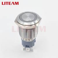 Interruptor de Botón Pulsador Momentáneo de Acero Inoxidable de 16mm, 19mm, 22mm, 25mm, 30mm, Impermeable y a Prueba de Polvo, 1NO+1NC, con Iluminación LED en Anillo