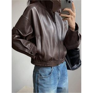 Veste bomber courte en similicuir Y2K pour femme, style streetwear automne, avec poche - Product Image 5