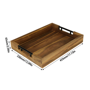 Bandeja de madera con asas <span class=keywords><strong>para</strong></span> servir, bandeja de comida y bebidas <span class=keywords><strong>para</strong></span> mesa de centro, desayuno, cena y bar, bandeja de almacenamiento decorativa rústica FSC - Product Image 5