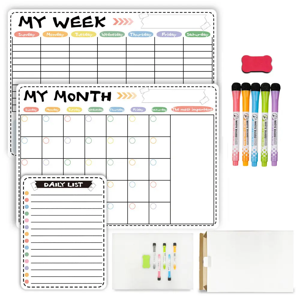 Magnetische Droog Wissen Planner Bundel Maandelijkse Wekelijkse Dagelijkse Kalender Whiteboard Koelkast Set Met Markers Koelkast Magneet