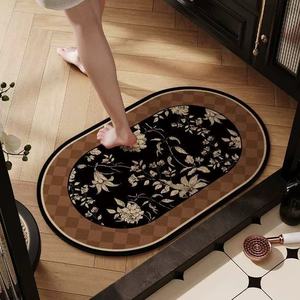 Tapis de Salle de Bain Super Absorbant Style Rétro Classique Boue de Diatomée Lavable en Caoutchouc Tapis de Sol Antidérapant Paillasson Style Européen Fleur - Product Image 4