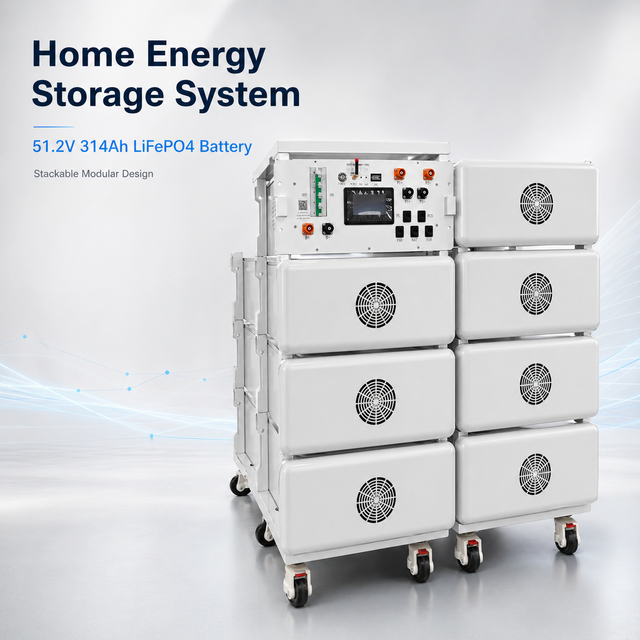 Home Energy Storage System Stackable 51.2V 300Ah 314Ah LiFePO4 Battery 16kWh for Deye Inverter