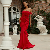 Robe de soirée maxi rouge pour femme Ocstrade, sans manches, à volants, pour la danse, style célébrité, idéale pour les fêtes et les bals de promo