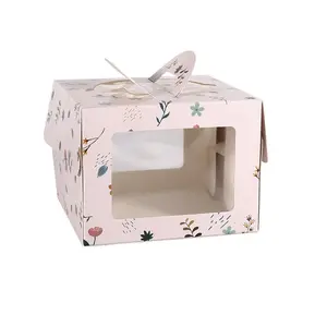 Customize Logo Printed Disposable Eco Friendly 4/6/8/10/12 Inch Take Out Packaging Cake Box With Handle