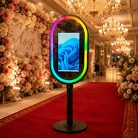 Miroir photo ovale de 21,5 pouces, borne interactive tactile pour selfies avec cadre LED, photomaton interactif pour mariages, fêtes et événements