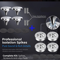 Komplettes Set Edelstahl-Isolations-Spikes Audio-Dämpfungsspikes mit Unterlagen Schrauben Anti-Rutsch-Pads für Lautsprecher Plattenspieler