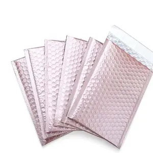 Custom Design Envelopes Padded Lightweight Logo Printing Glossy Aluminum Foil Custom Rose Gold Metallic Bubble Mailer BP-CC018