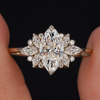 Bague de fiançailles en or jaune massif 10K/14K/18K avec diamant de laboratoire CVD/HPHT certifié IGI, taille marquise 2 carats, serti en grappe florale avec halo