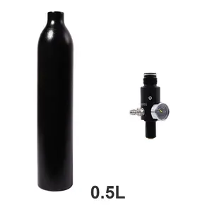 핫 세일 3000Psi 200Bar 0.5L 500CC 알루미늄 실린더 고압 5/8 "-18UNF 가스 병 (300bar 4500psi 충전 밸브 포함)