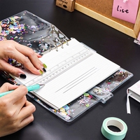 Protège-cahier A5 A6 A7 avec règle, couverture de planificateur en PVC pailleté, coque de carnet rechargeable scintillante, 6 anneaux ronds, classeur de budget