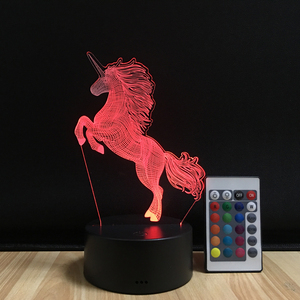 Lampe LED USB <span class=keywords><strong>3D</strong></span> en forme de <span class=keywords><strong>licorne</strong></span>, lumière multicolore, Illusion acrylique, luminaire décoratif d'intérieur, nouveau modèle, idéal pour noël - Product Image 5