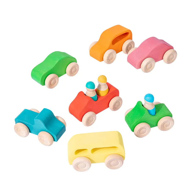 7/pcs Kids Wooden Rainbow Car Building Blocks Child pop Educational Toys Birthday Gifts