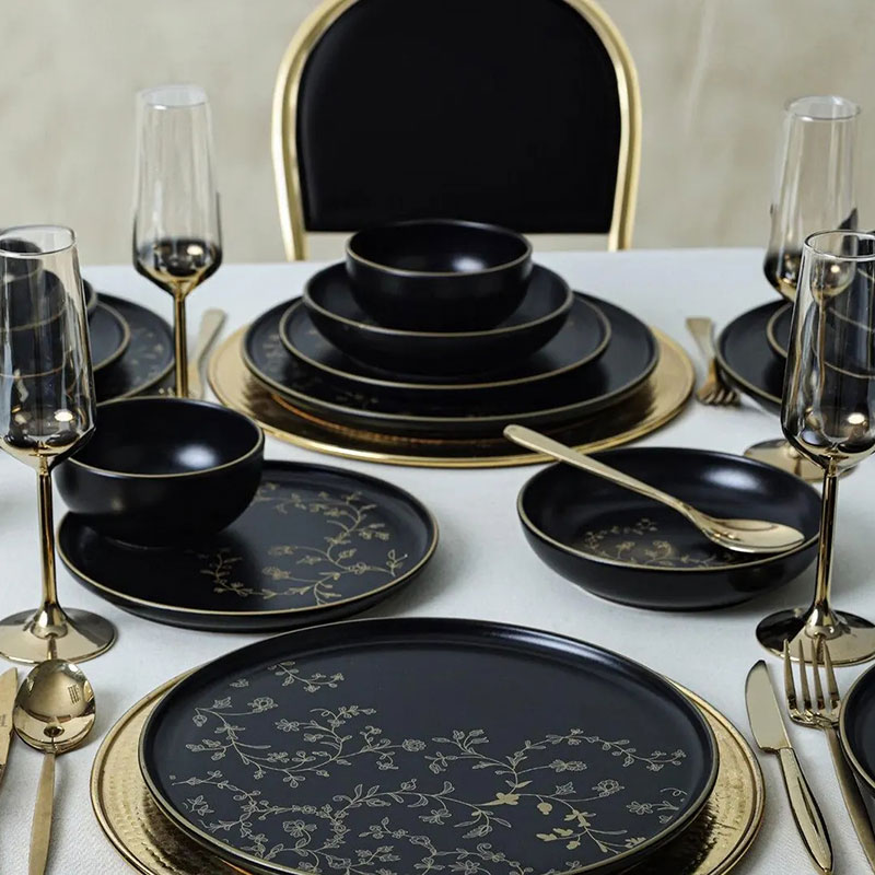 Wholesale Dinner Set Black Elegant Ceramic Plates