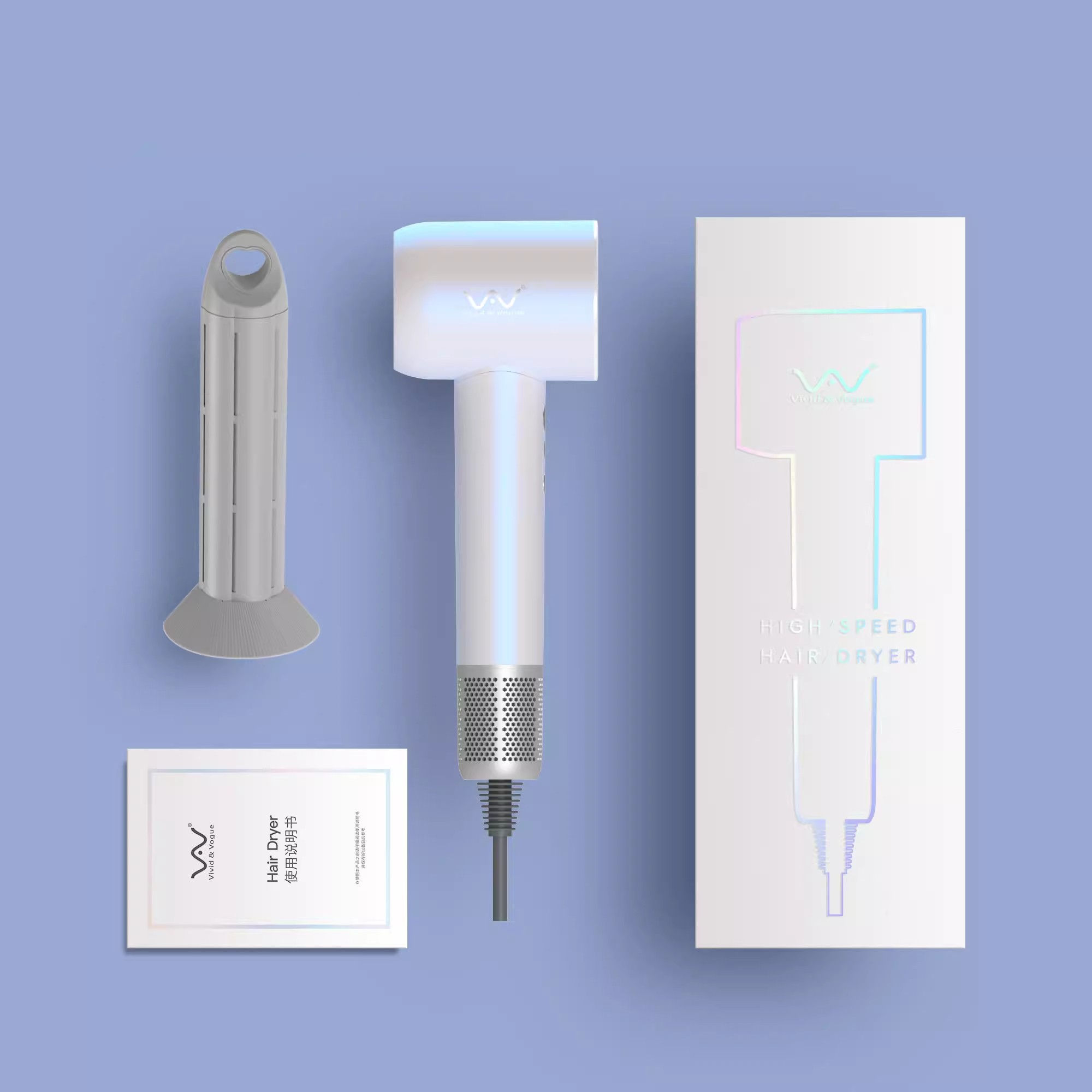 เครื่องเป่าม้วนผมสีฟ้า + ชุดการสร้างแบบจำลองลูกกลิ้งลมแม่เหล็ก