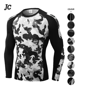 Joychuang Heren Hoge Elastische Bodysuit Digitaal Bedrukt Snel Droog Ademend Trainings-T-Shirt Met Lange Mouwen